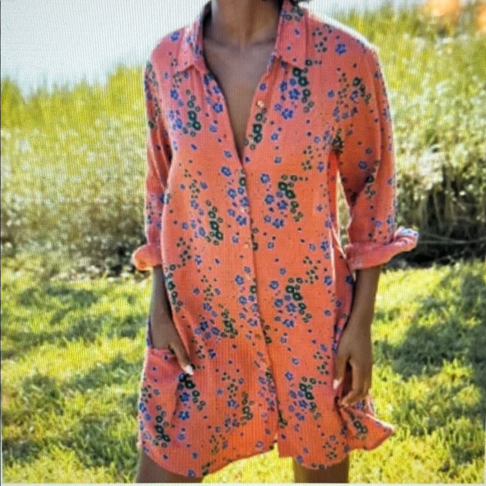 Natural Life Georgia Dress Floral 100% Cotton Gauze Long‎ Sleeve Size Small